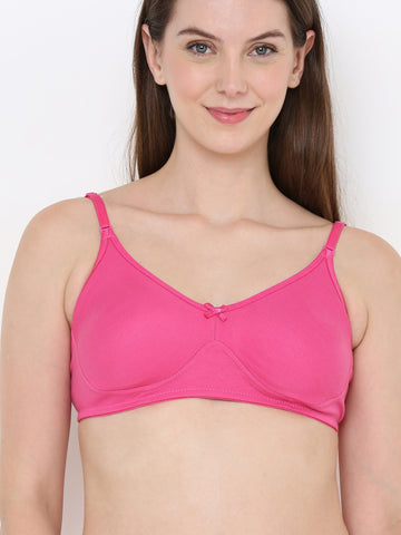 Berry's Intimatess Pink Full Support Cotton Bra for Women Non-Padded, Non-Wired & Full Coverage with Seamless Cup