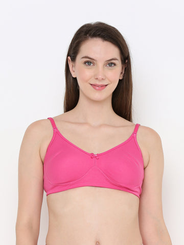 Berry's Intimatess Pink Full Support Cotton Bra for Women Non-Padded, Non-Wired & Full Coverage with Seamless Cup