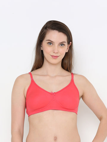 Berry's Intimatess Tomato Red Full Support Cotton Bra for Women Non-Padded, Non-Wired & Full Coverage with Seamless Cup