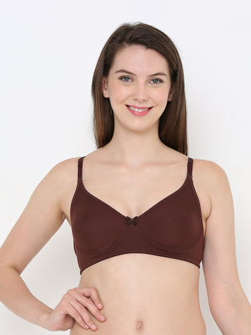 Berry's Intimatess Brown Cotton Bra for Women Non-Padded, Non-Wired T Shirt Bra with Seamless Cup