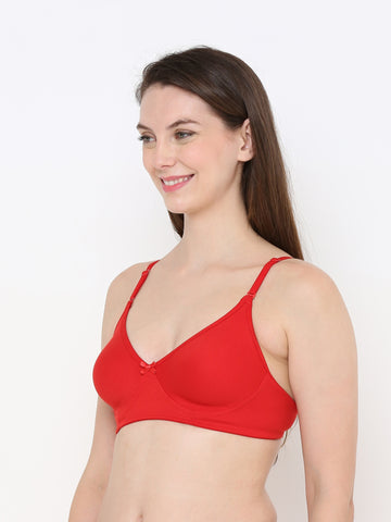 Berry's Intimatess Red Cotton Bra for Women Non-Padded, Non-Wired T Shirt Bra with Seamless Cup