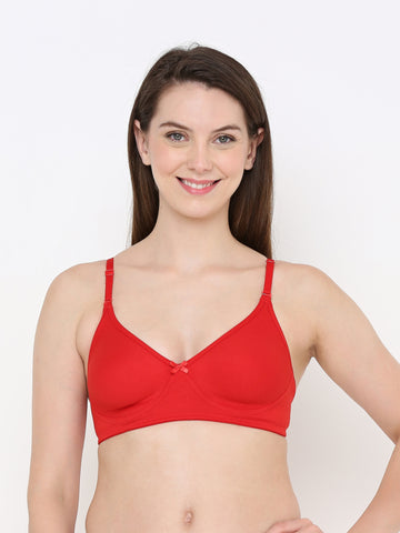 Berry's Intimatess Red Cotton Bra for Women Non-Padded, Non-Wired T Shirt Bra with Seamless Cup