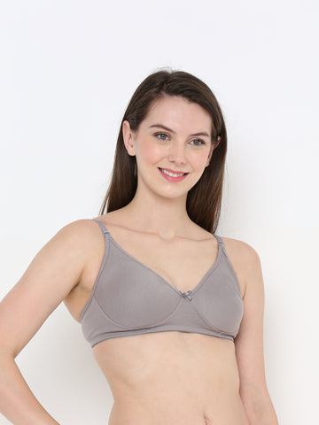 Berry's Intimatess Grey Cotton Bra for Women Non-Padded, Non-Wired T Shirt Bra with Seamless Cup