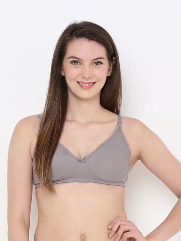 Berry's Intimatess Grey Cotton Bra for Women Non-Padded, Non-Wired T Shirt Bra with Seamless Cup