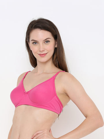 Berry's Intimatess Pink Cotton Bra for Women Non-Padded, Non-Wired T Shirt Bra with Seamless Cup
