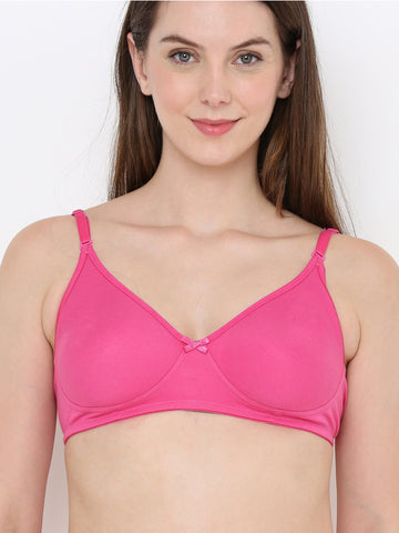 Berry's Intimatess Pink Cotton Bra for Women Non-Padded, Non-Wired T Shirt Bra with Seamless Cup