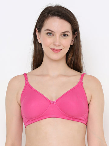 Berry's Intimatess Pink Cotton Bra for Women Non-Padded, Non-Wired T Shirt Bra with Seamless Cup