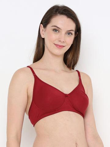 Berry's Intimatess Maroon Cotton Bra for Women Non-Padded, Non-Wired T Shirt Bra with Seamless Cup