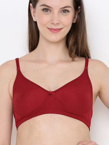 Berry's Intimatess Maroon Cotton Bra for Women Non-Padded, Non-Wired T Shirt Bra with Seamless Cup
