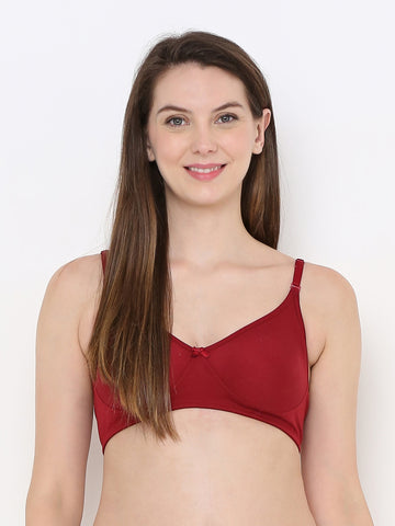 Berry's Intimatess Maroon Cotton Bra for Women Non-Padded, Non-Wired T Shirt Bra with Seamless Cup