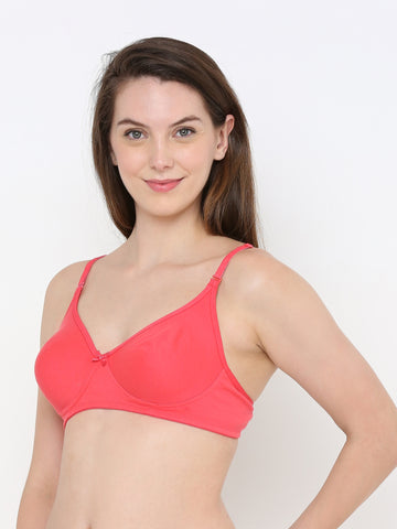 Berry's Intimatess Tomato Red Cotton Bra for Women Non-Padded, Non-Wired T Shirt Bra with Seamless Cup
