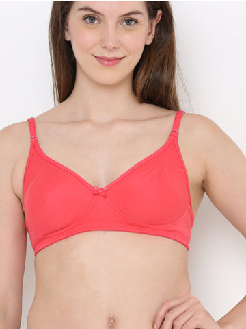 Berry's Intimatess Tomato Red Cotton Bra for Women Non-Padded, Non-Wired T Shirt Bra with Seamless Cup