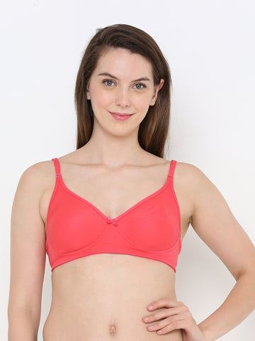 Berry's Intimatess Tomato Red Cotton Bra for Women Non-Padded, Non-Wired T Shirt Bra with Seamless Cup