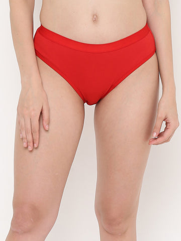 Berry's Intimatess Red Women's Mid Rise Soft Cotton/Spandex Bikini Panty