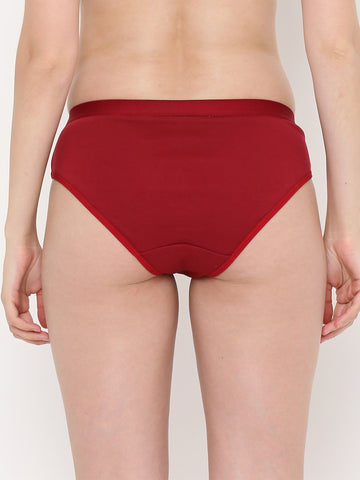 Berry's Intimatess Maroon Women's Mid Rise Soft Cotton/Spandex Bikini Panty