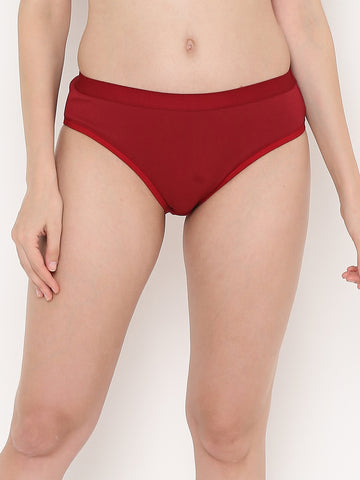 Berry's Intimatess Maroon Women's Mid Rise Soft Cotton/Spandex Bikini Panty