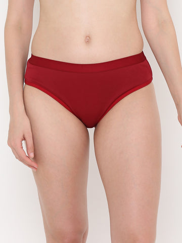 Berry's Intimatess Maroon Women's Mid Rise Soft Cotton/Spandex Bikini Panty