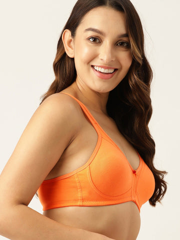 Berry's Intimatess Orange Minimizer Seamless Comfort T-Shirt Bra - Non-Padded, Non-Wired
