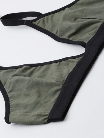 Berry's Intimatess Olive & Black color Non-Wired & Non Padded Medium Coverage Lounge Bra