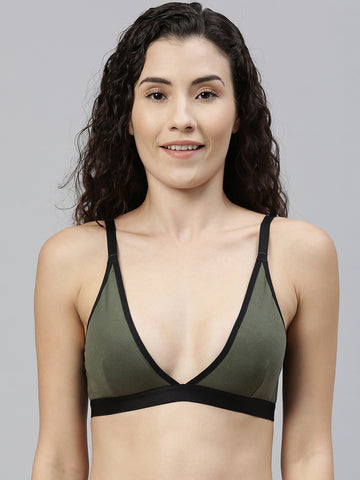 Berry's Intimatess Olive & Black color Non-Wired & Non Padded Medium Coverage Lounge Bra