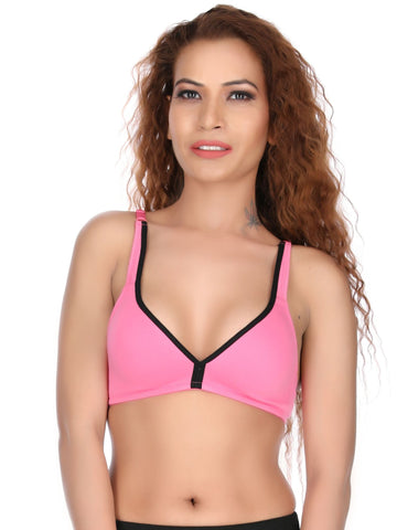 Berry's Intimatess Pink/Black Comfort Non-Padded, Non-Wired Bra with Medium Coverage