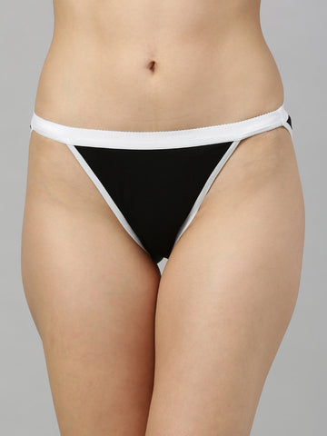 Berry's Intimatess Black/White Women's Mid Rise Soft Cotton Tanga Panty
