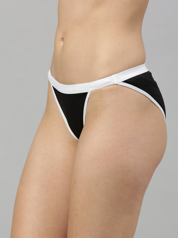 Berry's Intimatess Black/White Women's Mid Rise Soft Cotton Tanga Panty
