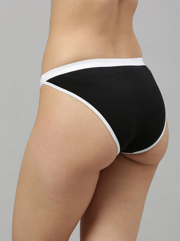 Berry's Intimatess Black/White Women's Mid Rise Soft Cotton Tanga Panty
