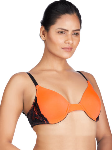 Berry's Intimatess Orange & Black color Underwired & Heavily Padded with Medium Coverage Push-Up Bra