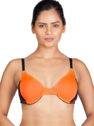 Berry's Intimatess Orange & Black color Underwired & Heavily Padded with Medium Coverage Push-Up Bra