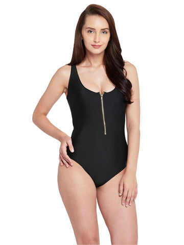 Berry's Intimatess Black Moontini Zipper Neck with Racerback One Piece Swimsuit