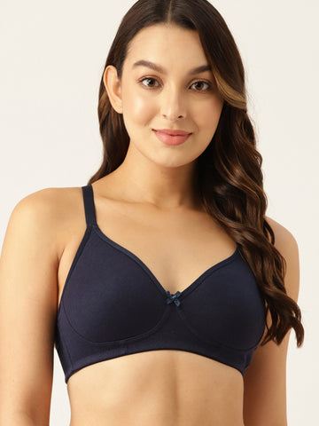 Berry's Intimatess Navy Blue Side Concealer Seamless Comfort T-Shirt Bra - Non-Padded, Non-Wired
