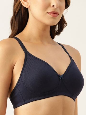 Berry's Intimatess Navy Blue Side Concealer Seamless Comfort T-Shirt Bra - Non-Padded, Non-Wired