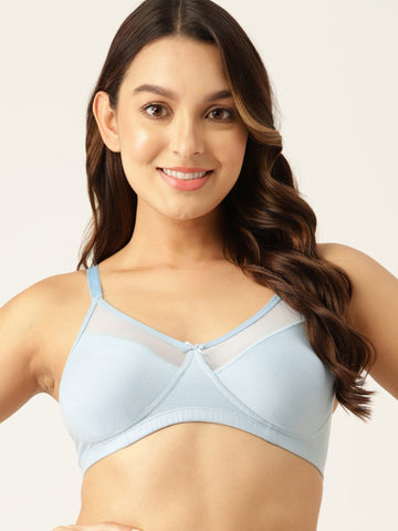 Berry's Intimatess Sky Blue Upper Net Seamless Comfort T-Shirt Bra - Non-Padded, Non-Wired