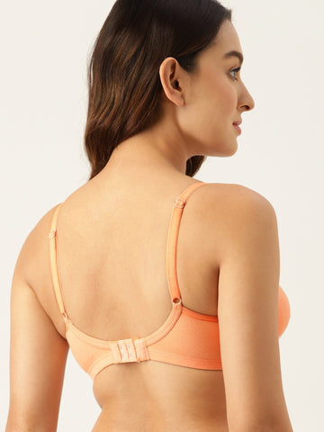 Berry's Intimatess Pastel Orange Upper Net Seamless Comfort T-Shirt Bra - Non-Padded, Non-Wired