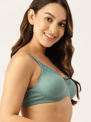Berry's Intimatess Teal Green Upper Net Seamless Comfort T-Shirt Bra - Non-Padded, Non-Wired