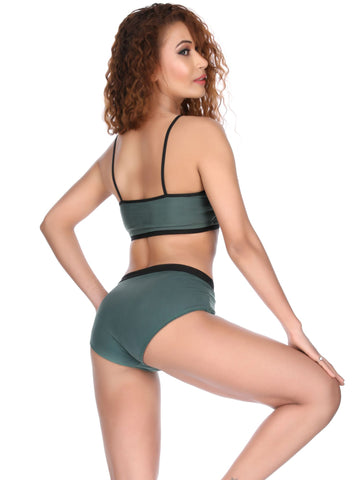 Berry's Intimatess Military Green/Black Midnight Racer Two-Piece Swimsuit