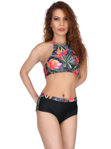 Berry's Intimatess Halter Neck Floral Print Two Piece Swimsuit with High waist Shorts Brief