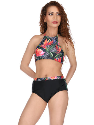 Berry's Intimatess Halter Neck Floral Print Two Piece Swimsuit with High waist Shorts Brief
