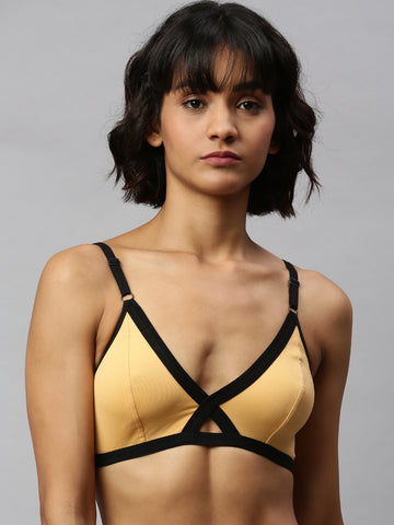 Berry's Intimatess Mustard & Black color Non-Wired & Non Padded with Medium Coverage Bralette Bra