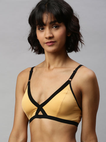 Berry's Intimatess Mustard & Black color Non-Wired & Non Padded with Medium Coverage Bralette Bra