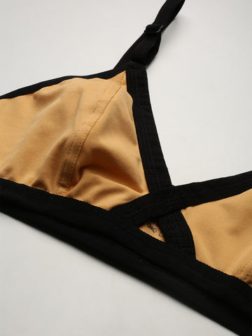 Berry's Intimatess Mustard & Black color Non-Wired & Non Padded with Medium Coverage Bralette Bra