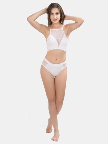 Berry's Intimatess White Jacquard Coconut Cream Two Piece Swimsuit with Removable Cups