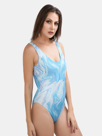 Berry's Intimatess Blue Marble One Piece Swimsuit with Deep Back and Removable Cups